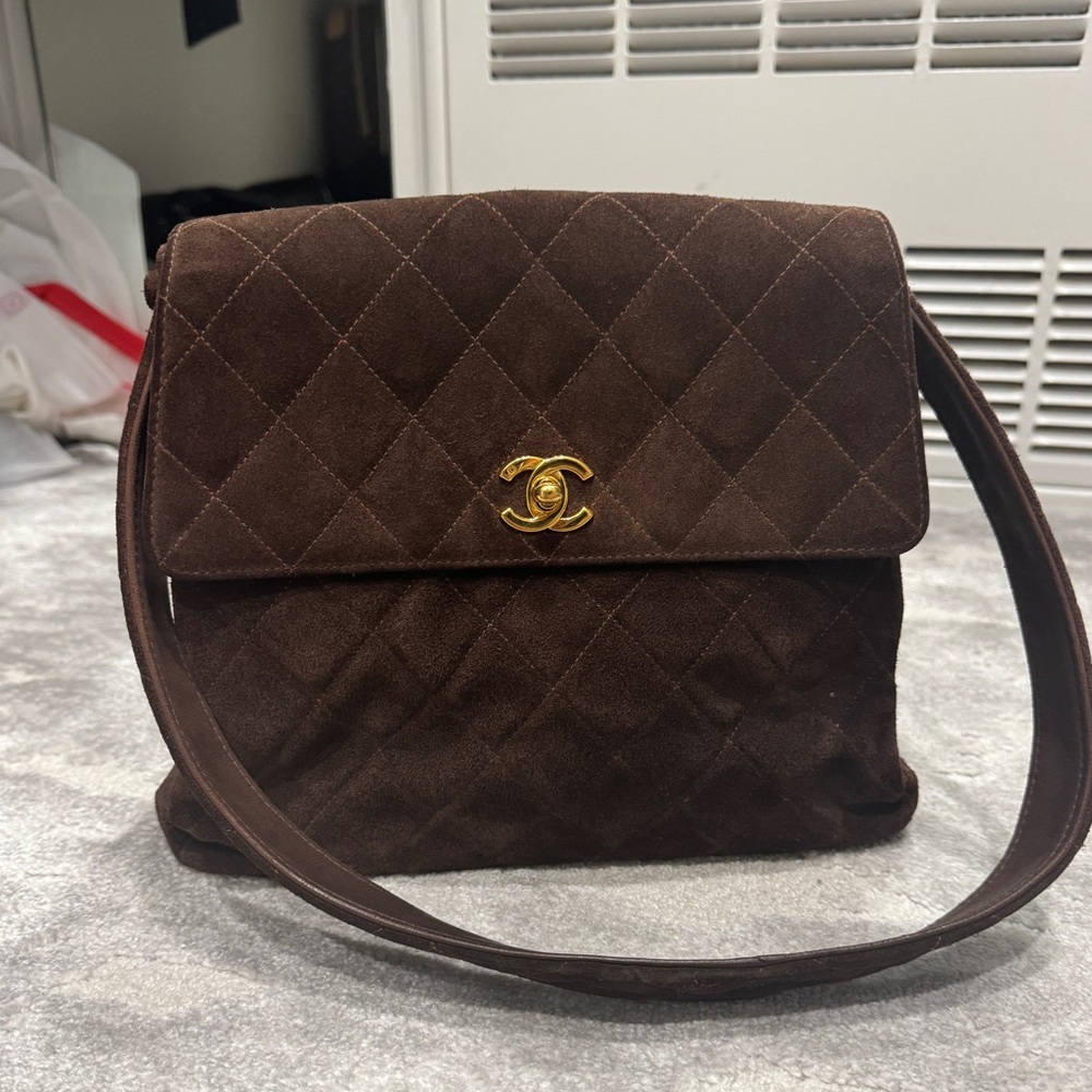 CHANEL BROWN SUEDE KELLY SHOULDER BAG